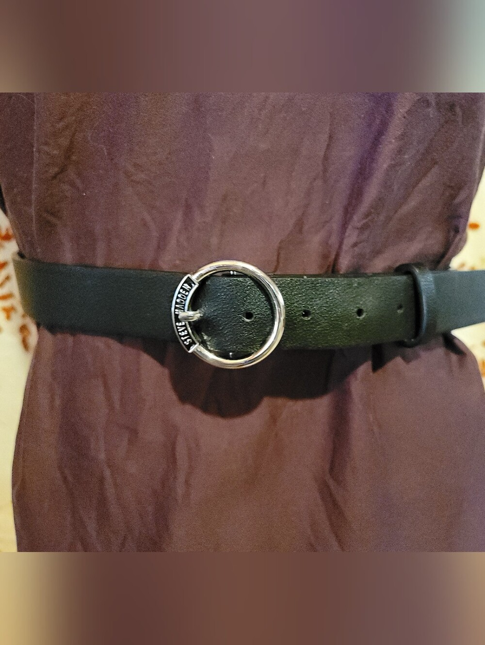 Steve Madden Black Leather Ring-Buckle Belt
